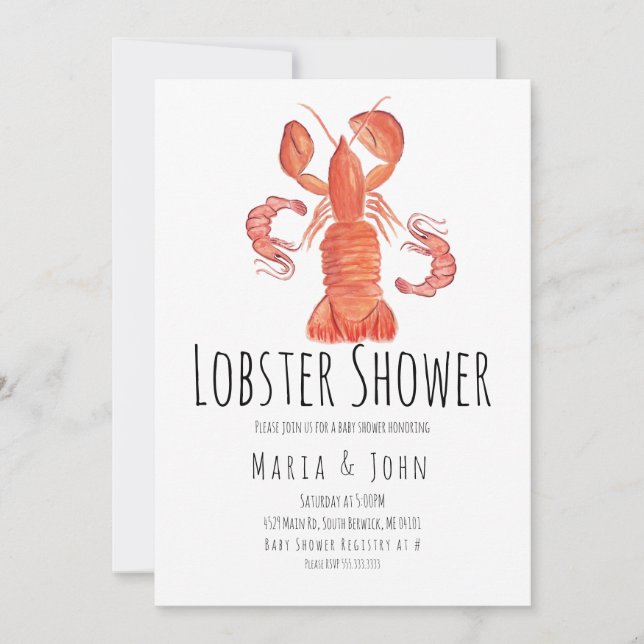 Watercolor Lobster Party Baby Shower Invitations (Front)