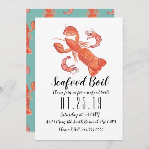 Watercolor Lobster Party Boil Shrimp Dinner Announ Announcement