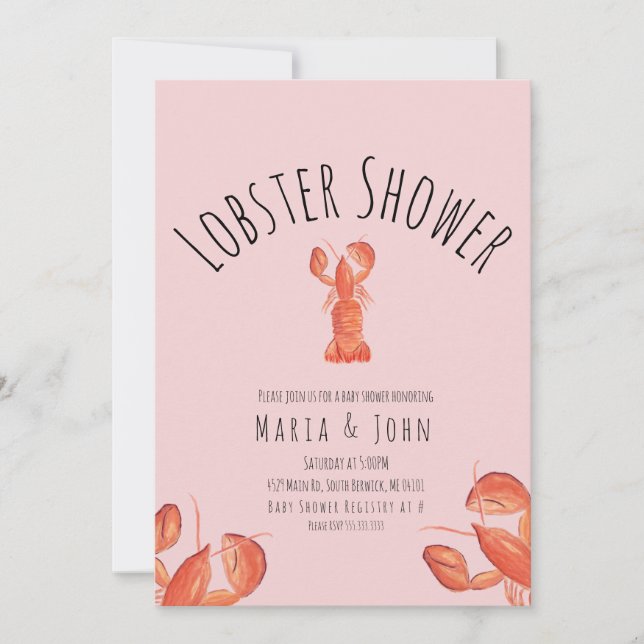Watercolor Lobster Party Girl Baby Shower Crab  Announcement (Front)