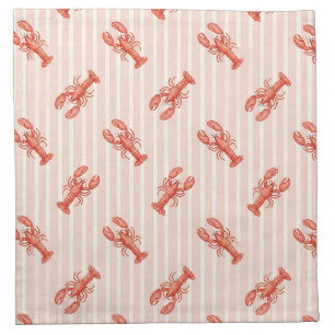 Watercolor Lobster Pattern on Soft Pink Stripes Cloth Napkin