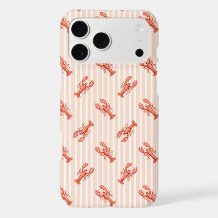 Watercolor Lobster Pattern on Soft Pink Stripes iPhone 17 Pro Max Case