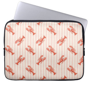 Watercolor Lobster Pattern on Soft Pink Stripes Laptop Sleeve