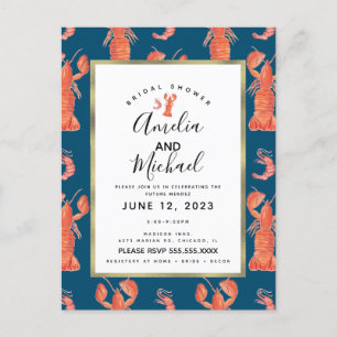 Watercolor Lobster Shrimp Crawfish Bridal Shower I Postcard
