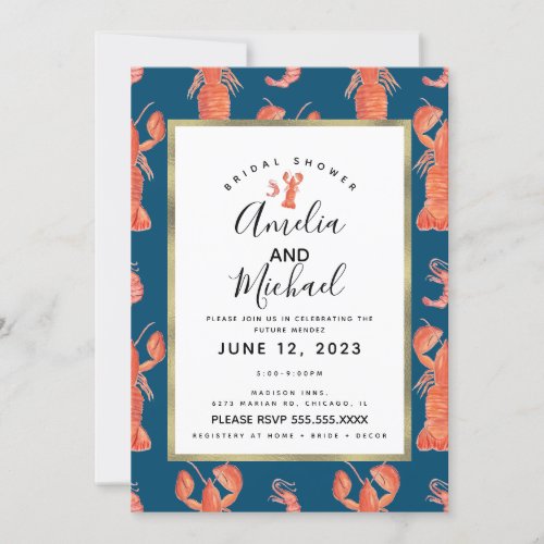 Watercolor Lobster Shrimp Crawfish Bridal Shower Invitation