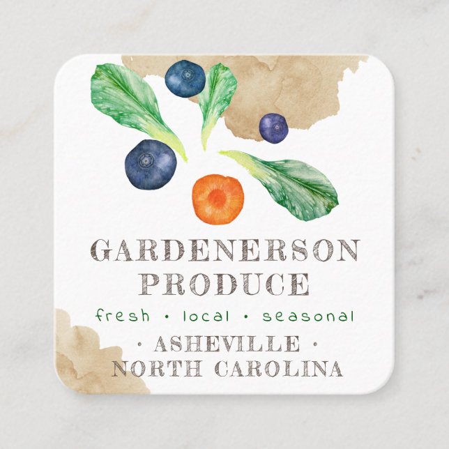 Watercolor Local Produce Stand  Square Business Ca Card (Front)