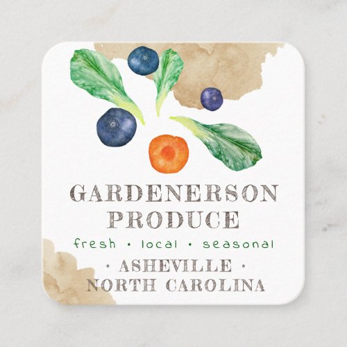 Watercolor Local Produce Stand  Square Business Ca Square Business Card