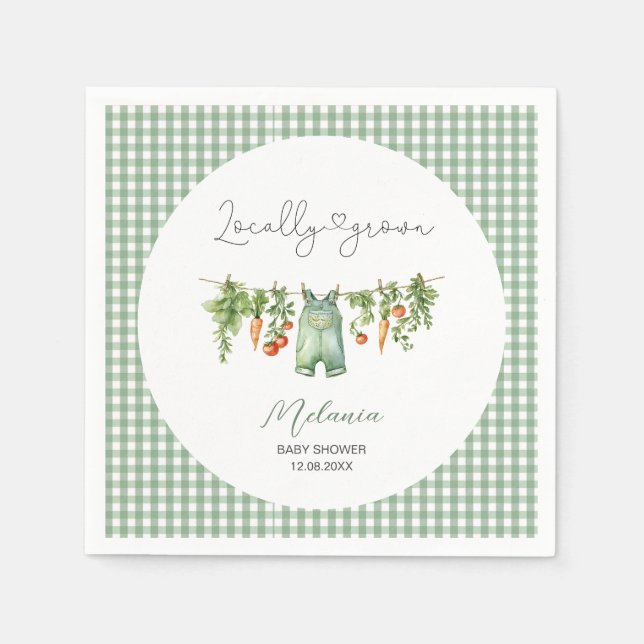     Watercolor Locally grown  baby shower Paper Pl Napkins (Front)