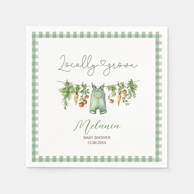    Watercolor Locally grown baby shower Paper Plat Napkins (Front)