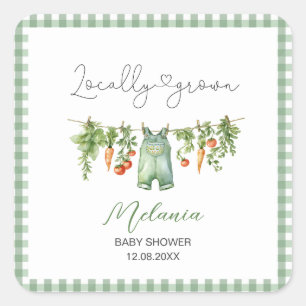 Watercolor Locally grown baby shower Paper Plat Square Sticker