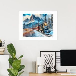 Watercolor Locomotive Train AI Art Poster