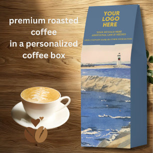 WATERCOLOR LOGO NAUTICAL LIGHT HOUSE PROMOTIONAL ROASTED COFFEE