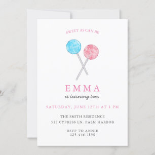 Watercolor Lollipop Birthday Party Invitation