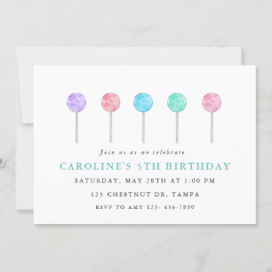 Watercolor Lollipop Birthday Party Invitation