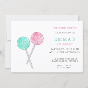 Watercolor Lollipop Birthday Party Invitation