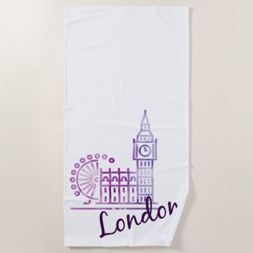 Watercolor London Big Ben Beach Towel