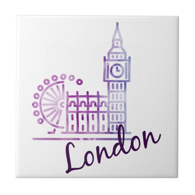 Watercolor London Big Ben Ceramic Tile – British  (Front)