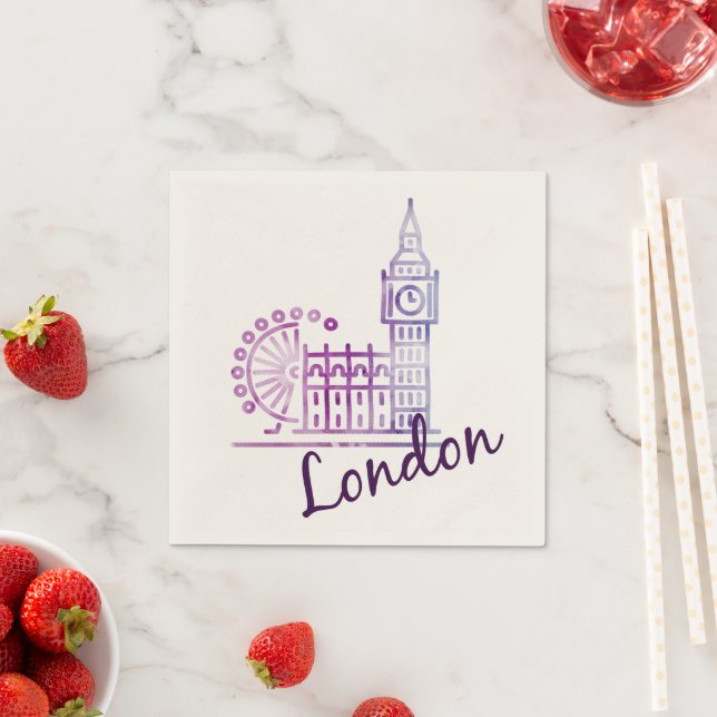 Watercolor London Big Ben Napkins – Elegant UK  (Insitu)