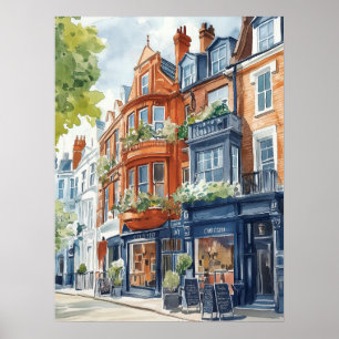Watercolor London: Victorian Townhouses Poster