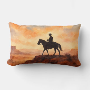 Watercolor Lone Rider - Artistic Western Decor Lumbar Pillow