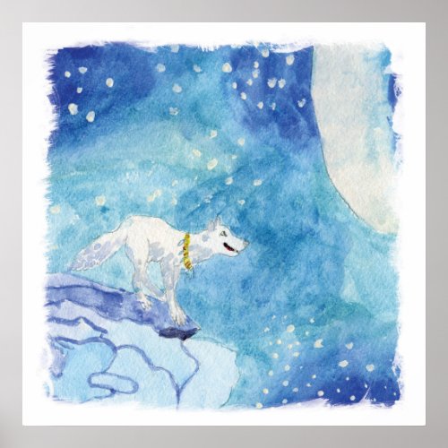 Watercolor Lone White Wolf Poster