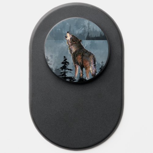 Watercolor Lonely Wolf Howling Night Sky  PopSocket