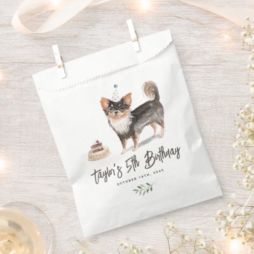 Watercolor Long Haired Chihuahua Dog Birthday Favor Bag