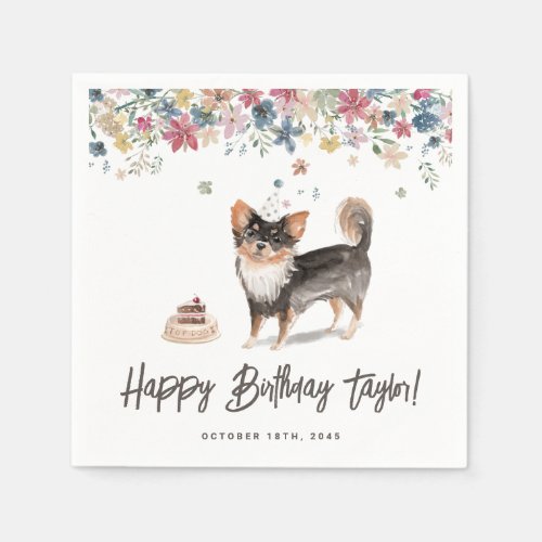 Watercolor Long Haired Chihuahua Dog Birthday Napkins
