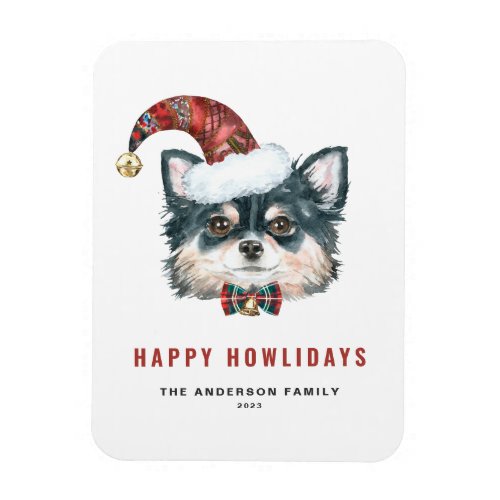Watercolor Long Haired Chihuahua Happy Howlidays Magnet