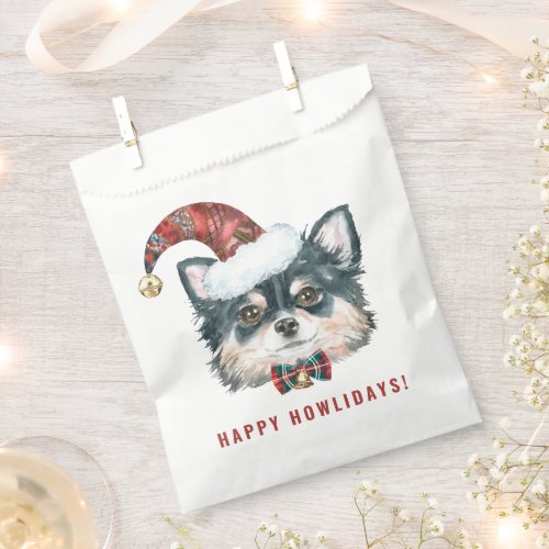 Watercolor Long Haired Chihuahua Santa Christmas Favor Bag