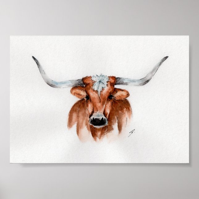 Watercolor Longhorn Poster (Front)