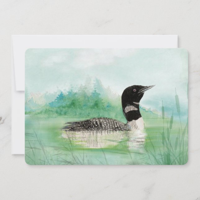 Watercolor Loon Bird Birthday Party Invite (Front)