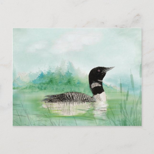 Watercolor Loon Wilderness Lake Bird Nature Art Postcard (Front)