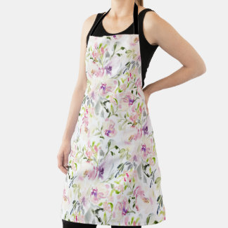 Watercolor loose expressive spring floral apron