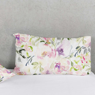Watercolor loose expressive spring floral pillow case