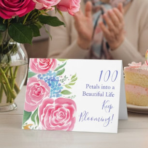 Watercolor Loose Roses & Hydrangea 100th Birthday Card