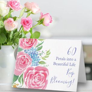 Watercolor Loose Roses & Hydrangea 60th Birthday Card