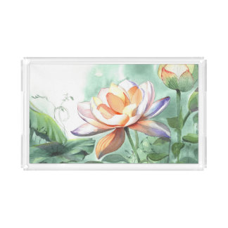 Watercolor Lotus Acrylic Tray