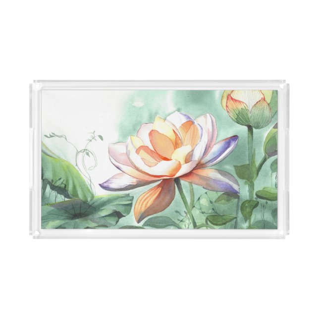 Watercolor Lotus Acrylic Tray (Front)