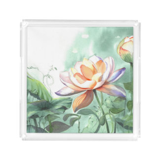 Watercolor Lotus Acrylic Tray