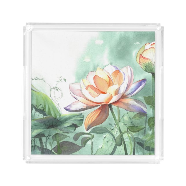 Watercolor Lotus Acrylic Tray (Front)