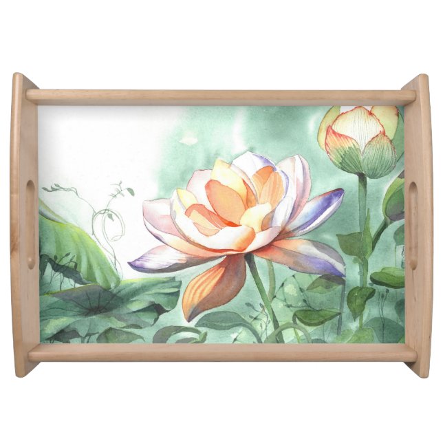 Watercolor Lotus Canvas Print Serving Tray (Front)