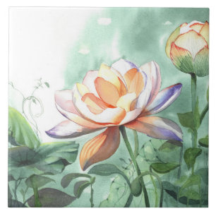 Watercolor Lotus Ceramic Tile