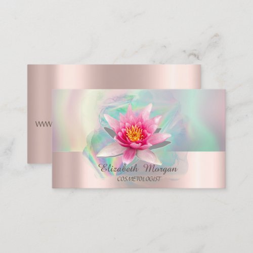 Watercolor Lotus Colorful Holographic Ink  Business Card