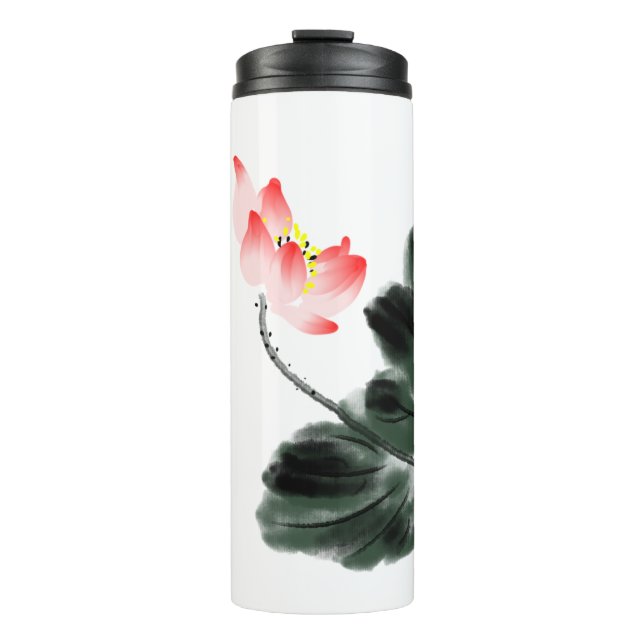 Watercolor Lotus Floral Chinoiserie Freehand Art Thermal Tumbler (Front)