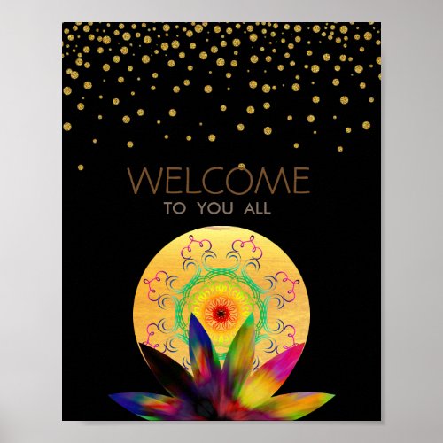 Watercolor Lotus Flower Black Yoga Healing Health Poster