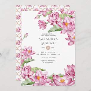 Watercolor Lotus Flower Indian Bridal Shower Invitation