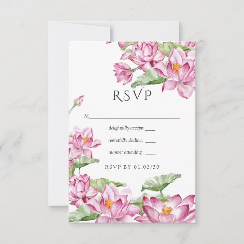 Watercolor Lotus Flower Indian Wedding RSVP Card