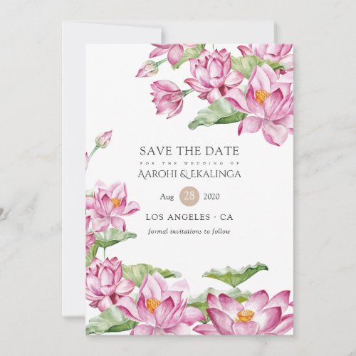 Watercolor Lotus Flower Indian Wedding Save The Date