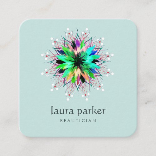 Watercolor Lotus Flower Logo Green Massage Yoga Square Business Card