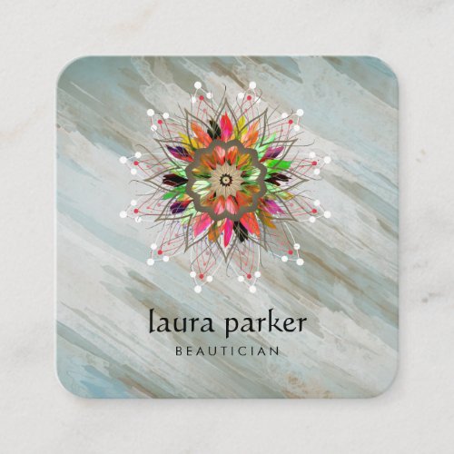 Watercolor Lotus Flower Logo Healing Massage Yoga Square Business Card